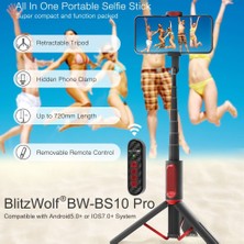 Ganbao Siyah Blitzwolf BS10 Pro Selfie Çubuğu, Kablosuz Uzaktan Kumandalı ve Tripod Standlı Uzatılabilir Selfie Çubuğu Tripod, iPhone Samsung Desteği (Yurt Dışından)