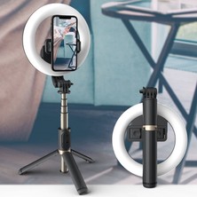 Ganbao Siyah Serın Dıer 4in 1 Kablosuz Bluetooth Selfie Sopa 6 Inç LED Halka Fotoğraf Işığı Katlanabilir Tripod Monopod iPhone Android Için (Yurt Dışından)