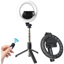 Ganbao Siyah Serın Dıer 4in 1 Kablosuz Bluetooth Selfie Sopa 6 Inç LED Halka Fotoğraf Işığı Katlanabilir Tripod Monopod iPhone Android Için (Yurt Dışından)