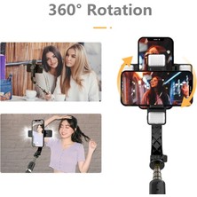 Ganbao Q08 Siyah Yeni Katlanabilir Bluetooth Kablosuz Selfie Çubuk Tripod Bluetooth Deklanşör Dolgu Işığı Tek Eksenli Sabitleyici Monopod Sıcak Satış (Yurt Dışından)