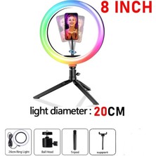 Ganbao 8 Inch1 Aamasun Kısılabilir Rgb LED Selfie Halka Dolgu Işığı Fotoğraf Halka Lambası Makyaj Video Canlı Aro De Luz Para Celular Için Tripod ile (Yurt Dışından)