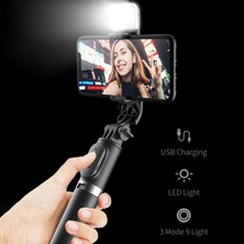 Ganbao Q02 Siyah Kablosuz Bluetooth Selfie Çubuğu Katlanabilir Tripod Ios Android Için Dolgu Işığı Deklanşör Uzaktan Kumanda 360 ° Dönen Tutucu (Yurt Dışından)