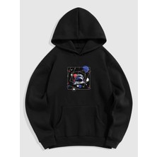 Natch Wear Siyah Ön Uzay Astronot Baskılı Oversize Sweatshirt