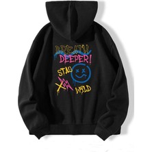 Natch Wear Siyah Arka Breath Deeper Baskılı Oversize Sweatshirt