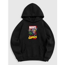 Natch Wear Siyah Ön Marvel Baskılı Oversize Sweatshirt