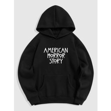 Natch Wear Siyah American Horror Baskılı Oversize Sweatshirt