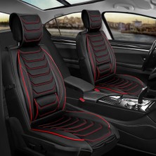 Ack Seat Ateca Uyumlu Lüks Deri Oto Koltuk Kılıfı Ön/arka 5li Set Anka Seri (Siyah-Kırmızı)