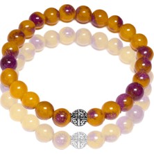 Tesbih Atölyesi Sertifikalı Sarı - Mor Kuvars Taşı Bileklik - Gümüş Aparatlı