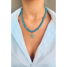 Firuze Taşlı Kolye, Bohem kolye mavi doğal taş, Minimal Kolye ,Turkuaz taşı kolye, Başarı taşı, Enerji taşı kolye