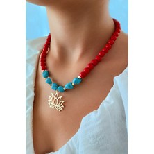 Mercan taşı doğal taş kolye Lotus kolye