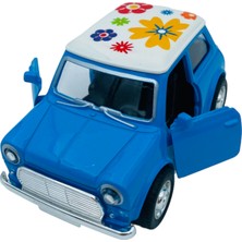 Peda Toy Metal Model Araba Kapıları Açılır Kapanır Çek Bırak Hareket Eden Retro Mini Cooper Çiçek Desenli