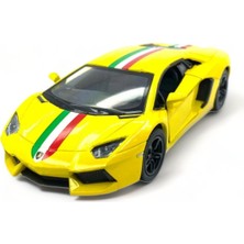 Peda Toy Lamborghini Aventador Şeritli Model Araba 1,36 Ölçek Lisanslı Çek Bırak Araba Sarı