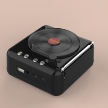 Ganbao Siyah Taşınabilir Retro Fm Radyo Mini Radyo Alıcısı Bluetooth Hoparlör Vinil Plak Çalar Mıc Desteği Tws Tf Kart/u Disk/aux Oyun (Yurt Dışından)