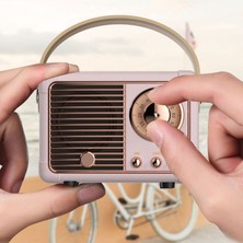 Ganbao Pembe Mini Kablosuz Retro Bluetooth Hoparlör Vintage Fm Radyo Taşınabilir USB Arayüzü Klasik Dekorasyon Hoparlörler Seyahat Müzik Çalar (Yurt Dışından)