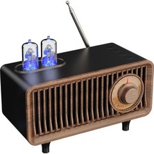 Ganbao Siyah Ahşap Tahıl Retro Radyo Kablosuz Bluetooth Hoparlör Subwoofer Müzik Çalar LED Işık Desteği Handsfree Tf Kart USB Aux Oyna (Yurt Dışından)