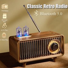 Ganbao Siyah Ahşap Tahıl Retro Radyo Kablosuz Bluetooth Hoparlör Subwoofer Müzik Çalar LED Işık Desteği Handsfree Tf Kart USB Aux Oyna (Yurt Dışından)