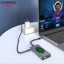 Ganbao 5 In 1 Çok Fonksiyonlu USB Tip C HDMI Kablosuz Şarj USB 3.0 Adaptör Tip C Hub Dock MacBook Pro Air Için USB C Splitter Dönüştürücü (Yurt Dışından)