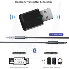 Ganbao Siyah Bluetooth 5.0 Kablosuz Av Alıcısı-Vericisi Alıcı Mini USB 3.5mm Aux Jack Stereo Müzik Kablosuz Bluetooth Adaptörü Tv Pc Için Araba Hoparlörü (Yurt Dışından)