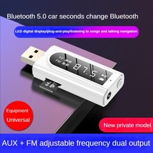 Ganbao Siyah USB Araç Fm Bluetooth Alıcısı Mp3 Çalma Aux Ses Çift Çıkışlı Stereo Verici Adaptörü Bluetooth 5.0 Ses Alıcıları Boombox (Yurt Dışından)