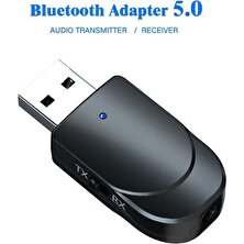 Ganbao Siyah 3 In 1 Bluetooth 5.0 Ses Alıcı Verici 3.5mm Jack Aux USB Stereo Müzik Kablosuz Adaptör Tv Araba Pc Kulaklıklar (Yurt Dışından)