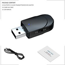 Ganbao Siyah 3 In 1 Bluetooth 5.0 Ses Alıcı Verici 3.5mm Jack Aux USB Stereo Müzik Kablosuz Adaptör Tv Araba Pc Kulaklıklar (Yurt Dışından)