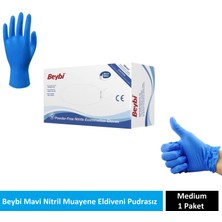 Beybi Mavi Nitril Muayene Eldiveni Pudrasız Medium 1 Paket