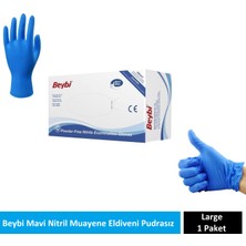 Beybi Mavi Nitril Muayene Eldiveni Pudrasız Large 1 Paket