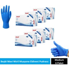 Beybi Mavi Nitril Muayene Eldiveni Pudrasız Medium 6 Paket