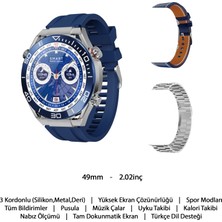 Robeve G3 Watch Ultimate Akıllı Saat Tüm Telefonlarla Uyumlu Akıllı Saat 49MM 2.02INÇ Akıllı Saat 3 Kordonlu Akıllı Saat Kalp Ritmi Adımsayar Akıllı Saat Metal Deri Silikon Kordonlu Akıllı Saat