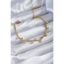 Clariss 316L Çelik Gold Renk Zincir Model Zirkon Taşlı Kadın Bileklik