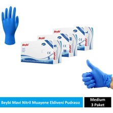 Beybi Mavi Nitril Muayene Eldiveni Pudrasız Medium 3 Paket