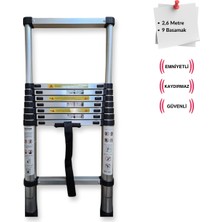 Endokon 260 cm. - 9 Basamaklı Teleskobik / Teleskopik Alüminyum Merdiven