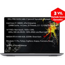 Dell Precision 5480 I7 13800H Vpro 32GB 2tb SSD 6gb Nvidia Geforce Rtx A1000 14" Fhd+ Windows 11 Pro Taşınabilir Bilgisayar XCTOP5480EMEA-VP-13