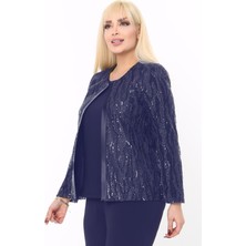 Ladies First Büyük Beden 3771 Lacivert Ceket+Bluz Takım