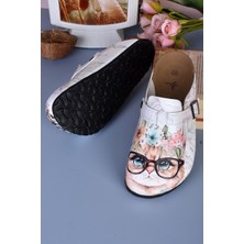 Aziz Şahin Shoes 8042 Tatlı Kedi Desenli Baskılı Sabo Terlik