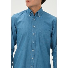 PSY Erkek A.mavi Denim Regular Fit Uzun Kol Gömlek
