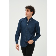 PSY Erkek Lacivert Denim Regular Fit Uzun Kol Gömlek