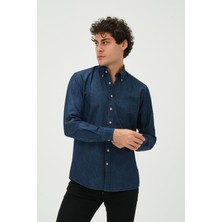 PSY Erkek Lacivert Denim Regular Fit Uzun Kol Gömlek