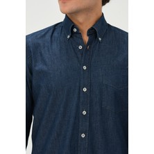 PSY Erkek Lacivert Denim Regular Fit Uzun Kol Gömlek