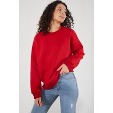 2D2B  Kadın Bisiklet Yaka Uzun Kollu Basic 3 Iplik Şardonlu Sweatshirt