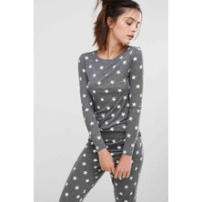 Moricho Gri Yıldız Desenli Pijama Takımı