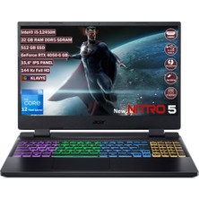 Acer Nitro 5 AN515-58 Intel Core I5 12450H 32 GB 512 GB SSD Rtx 4050 - 6 GB Freedos 15.6" Fhd 144 Hz IPS Taşınabilir Bilgisayar NH.QLZEY.007+325