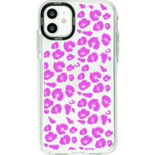 OSG iPhone 11 Uyumlu Pembe Leopar Desenli Darbe Emici Kamera Çerçeve Korumalı Şeffaf Kılıf