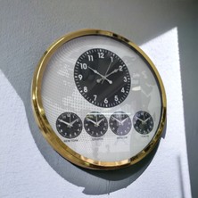 Bahat Dünya Saatleri Otel Duvar Saati Metal Gold Çerçeve Çap 52 cm