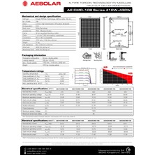 AE Solar Ae 430W-108 Hücreli Topcon-Monofacıal-Halfcut Güneş Paneli