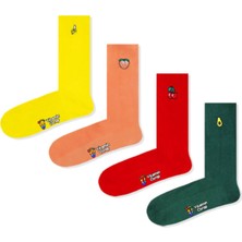 Limmon Store 4'lü Meyveler Nakışlı Renkli Çorap Set