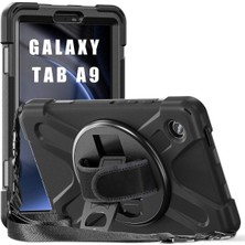 SPHONE Galaxy Tab A9  Kılıf 360 Dönen Standlı El Tutamaçlı Omuz Askılı Armor Zırh