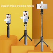 Ganbao A-Siyah Bluetooth Uyumlu Kablosuz Selfie Çubuğu Mini Tripod Ios Android Telefon Için Dolgu Işığı ile Uzatılabilir Monopod Uzaktan Deklanşör (Yurt Dışından)