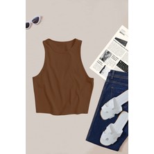 Merry See Tek Renk 1 Adet Kadın Kolsuz Örme Kumaş Bluz Crop