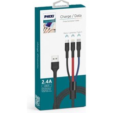 L'edoren Force Örgülü ve Güçlendirilmiş 100 cm Çoklu Şarj ve Data Kablosu Micro/lightning/type C CB631